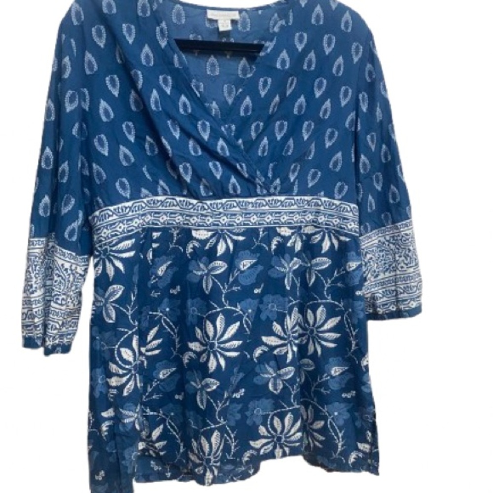 Charter Club Blue and White Patterned Tunic Size 14